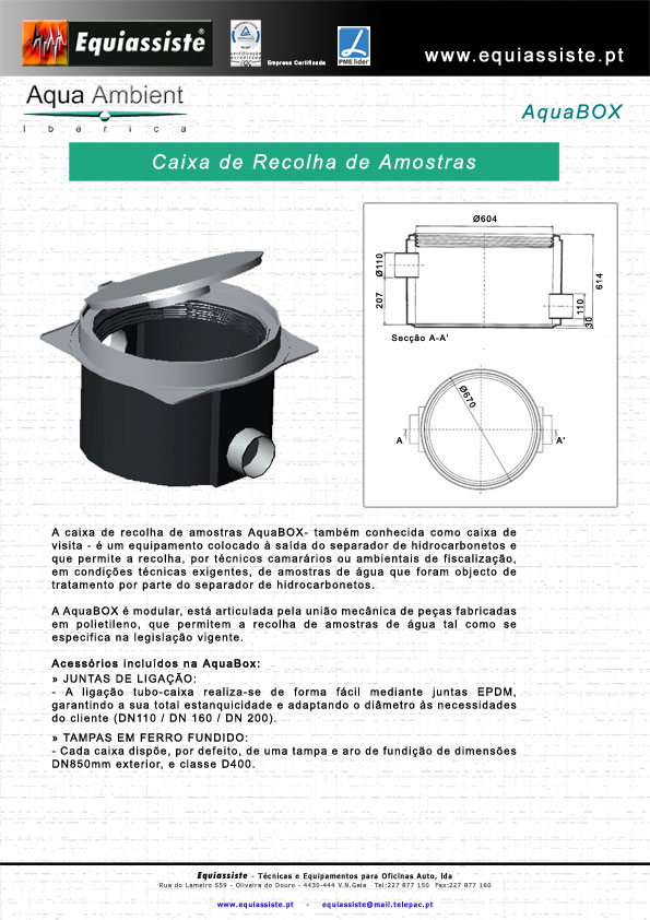 Aqua Ambient - Tratamento de Águas e resíduos - Caixa de Recolha de Amostra - Separador de Hidrocarbonetos